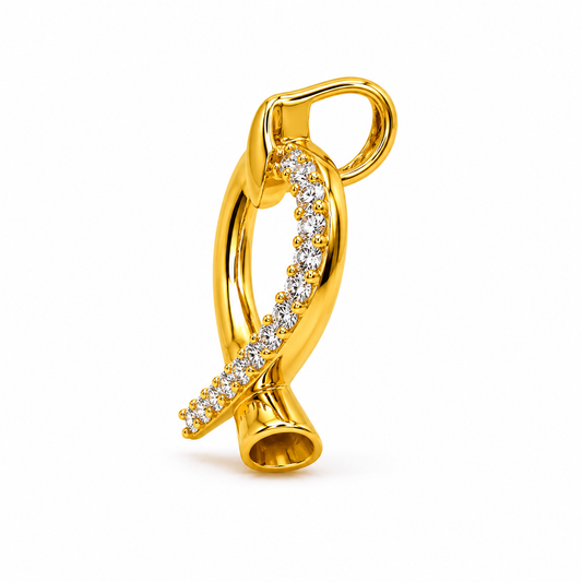 9K Gold Ribbon Curve Crystal Pendant