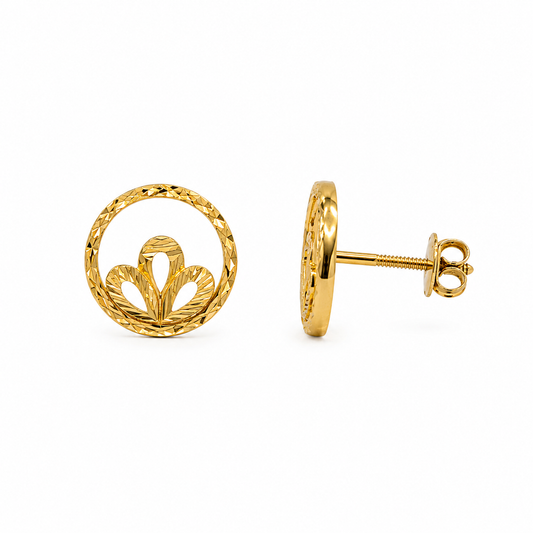 9K Gold Floral Circle Stud Earrings