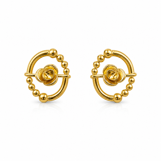 Beaded Floral Circle Stud Earrings