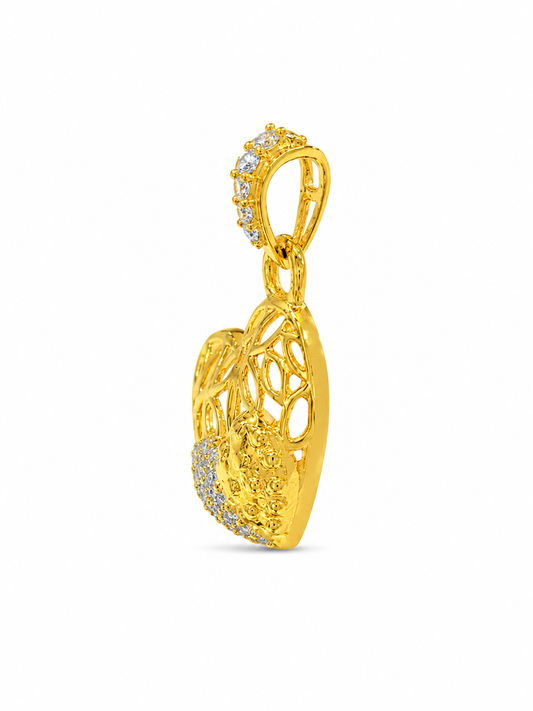 9K Gold Filigree Heart Diamond Pendant