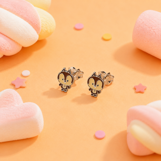 Silver Cute Chipmunk Kids Earrings