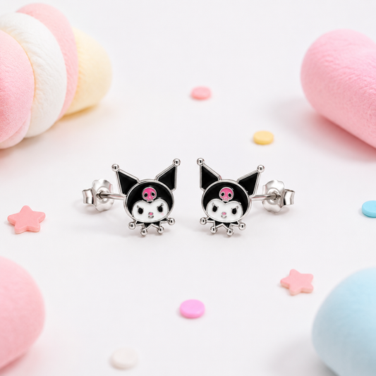 Silver Mischievous Kitty Stud Earrings