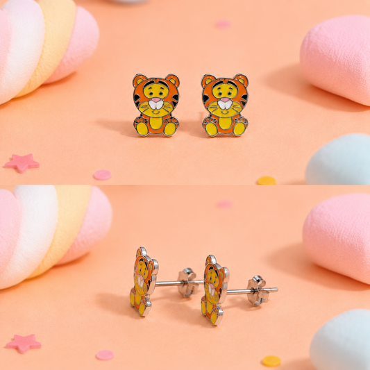 Silver Baby Tiger Kids Stud Earrings