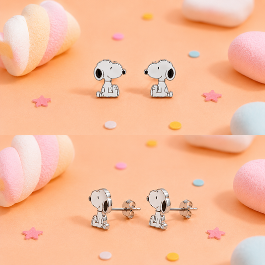 Silver Snoopy Kids Stud Earrings