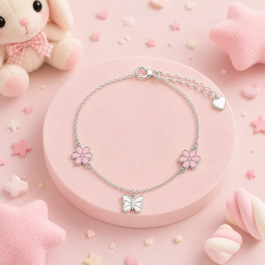 Silver Butterfly Bloom Kids Bracelet