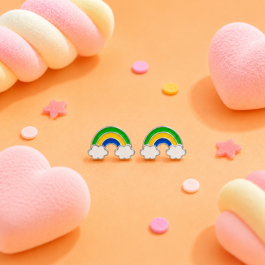 Silver Rainbow Stud Earrings