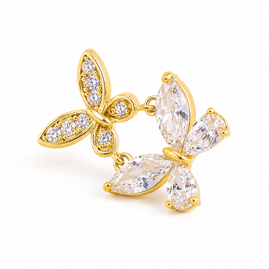 Silver Golden Flutter Drop Earrings