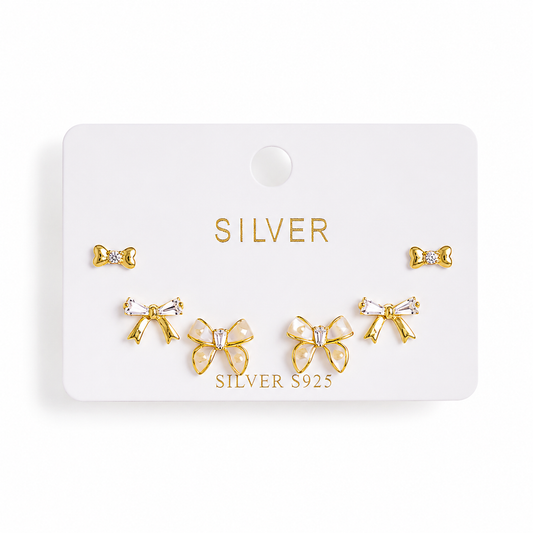 Silver Bow & Heart Tiny Set of 3