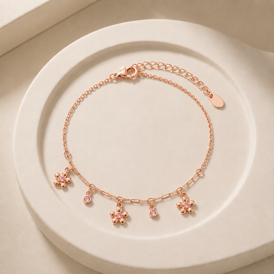 Silver Rose Blossom Charm Bracelet