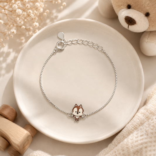 Silver Chipmunk Enamel Kids Bracelet