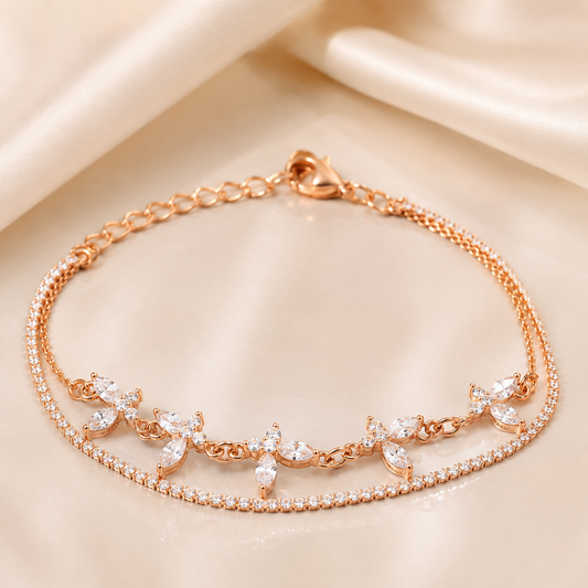 Silver Elegant Leaf Crystal Bracelet