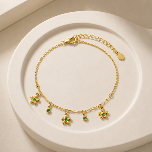 Silver Emerald Bloom Charm Bracelet