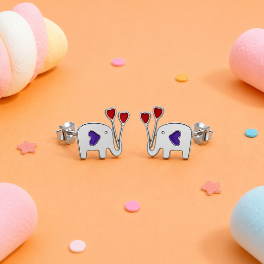 Silver Playful Elephant Balloon Earrings