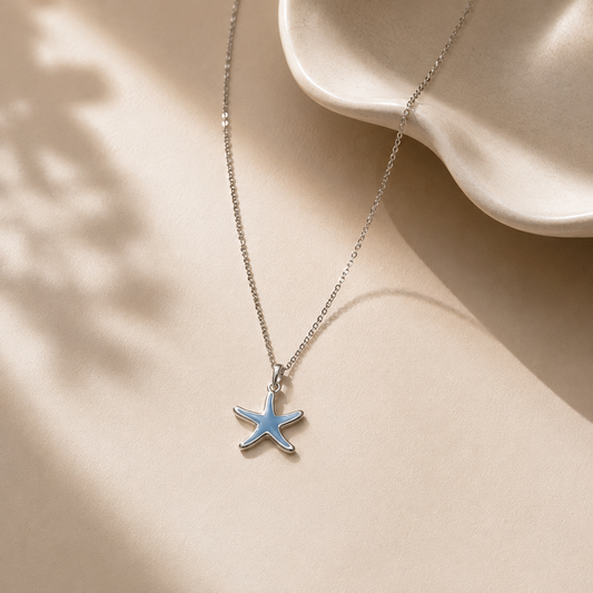 Silver Blue Starfish Pendant