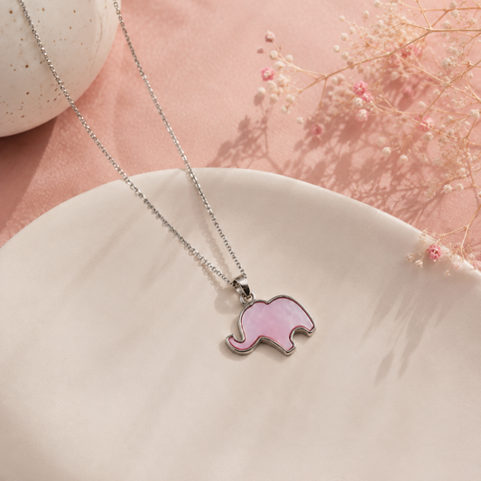 Silver Pink Elephant Pendant