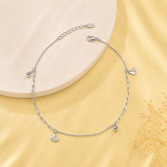 Heart Charm Paperclip Anklet