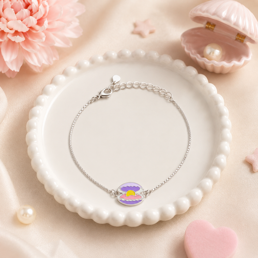 Silver Pearl Shell Enamel Kids Bracelet