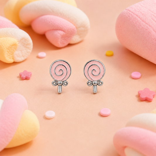 Silver Candy Swirl Stud Earrings