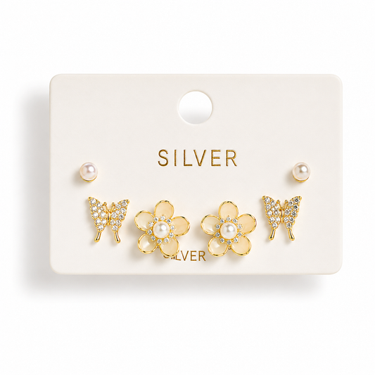 Silver Delicate Trio Stud Set of 3