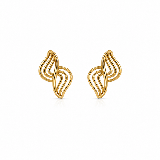 9K Gold Twisted Leaf Designer Stud Earrings