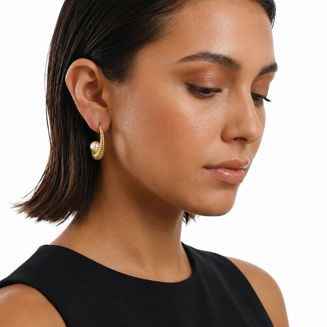 forME by MINOUS Ribbed Pearl Hoop Earrings