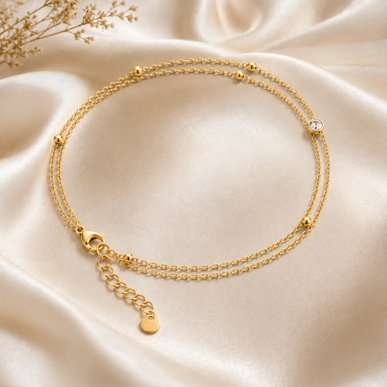 Elara Layered Crystal Bead Anklet