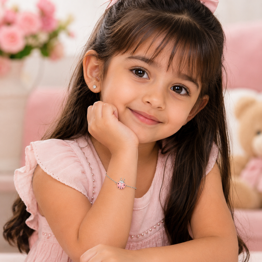 925 Silver Ladybug Enamel Kids Bracelet