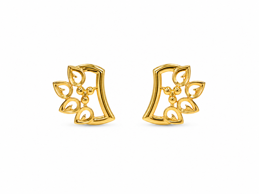 9K Gold Nature-Inspired Leaf Stud Earrings