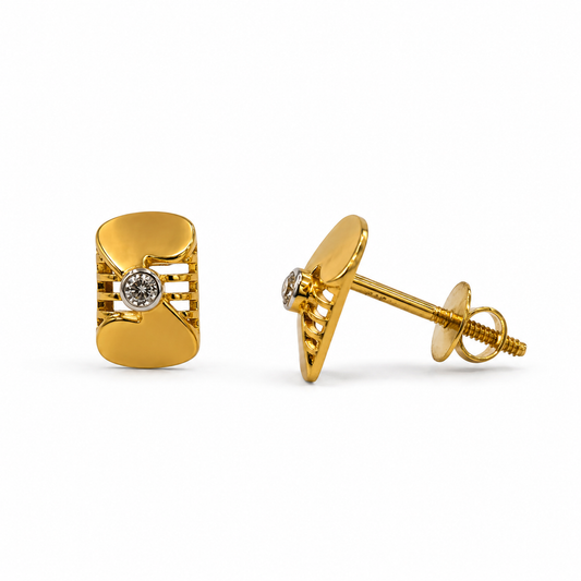 9K Gold Geometric Crystal Stud Earrings