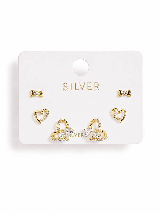 Silver Elegant Heart Trio Earrings