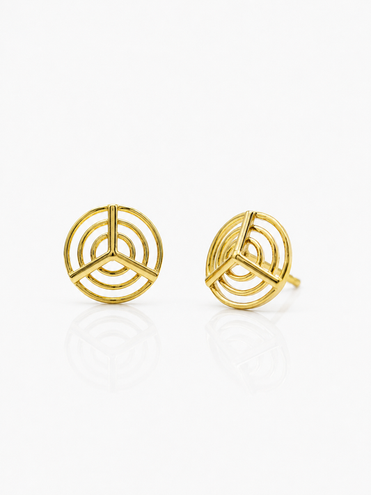 9K Gold Geometric Circle Stud Earrings
