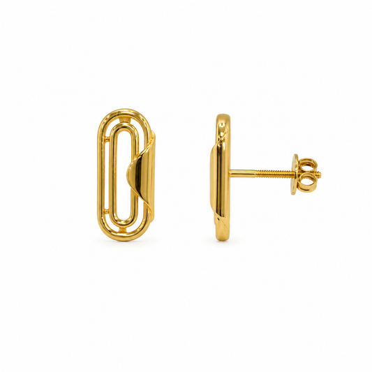 9K Gold Modern Link Stud Earrings