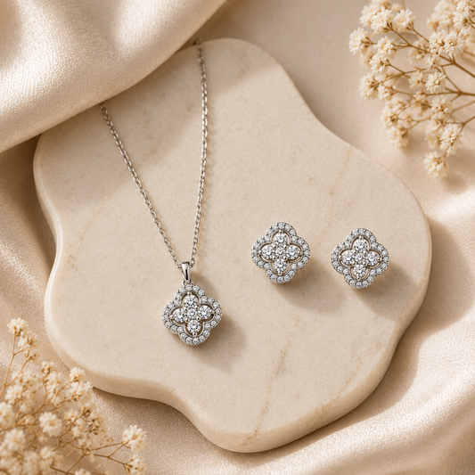 Sparkling Floral Pendant Set