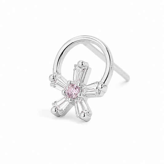 Silver Crystal Flower Ring Stud