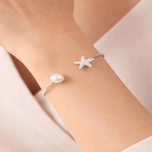 Celeste Star & Pearl Open Cuff Bracelet