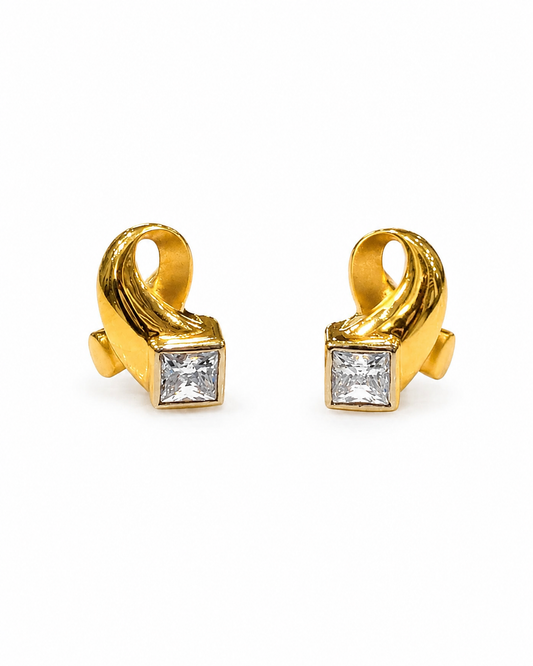 9K Gold Square CZ Loop Stud Earrings