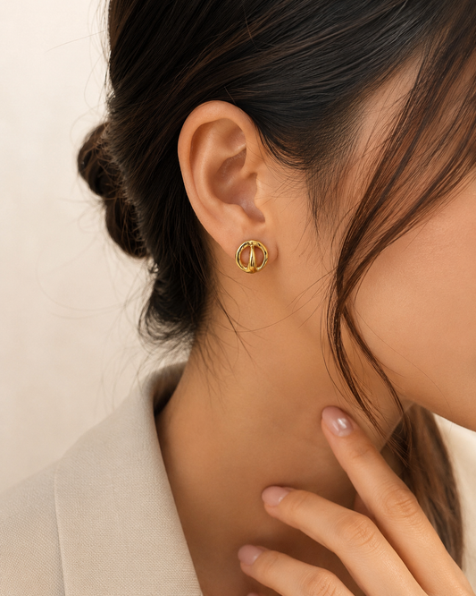9K Gold Modern Circle Stud Earrings