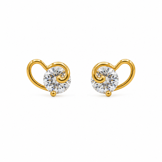 9K Gold Heart Crystal Stud Earrings