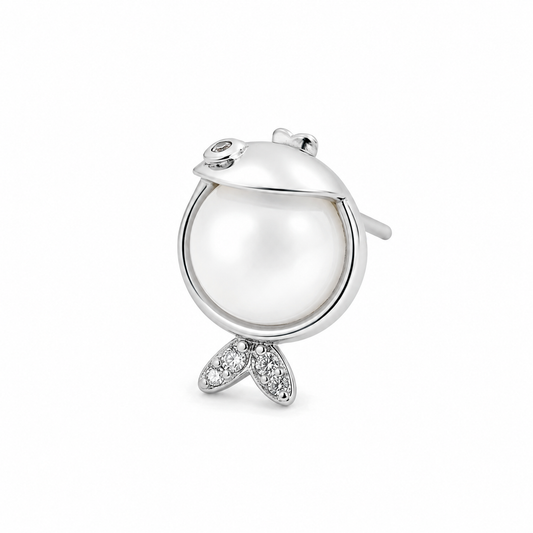 Silver Little Pearl Fish Stud Earrings