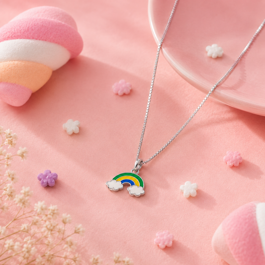 Silver Rainbow Cloud Pendant Necklace