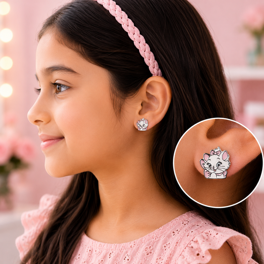 Silver Cute Kitty Enamel Stud Earrings