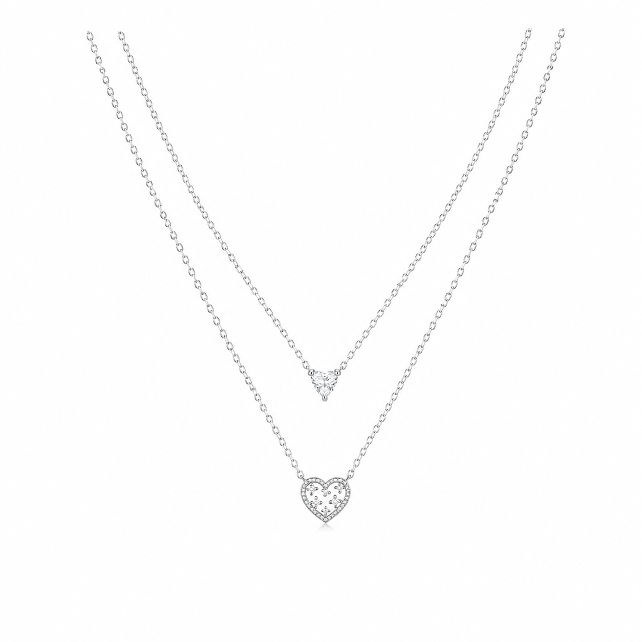 Silver Double Layer Heart Necklace