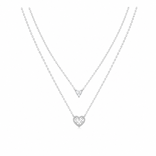 Silver Double Layer Heart Necklace