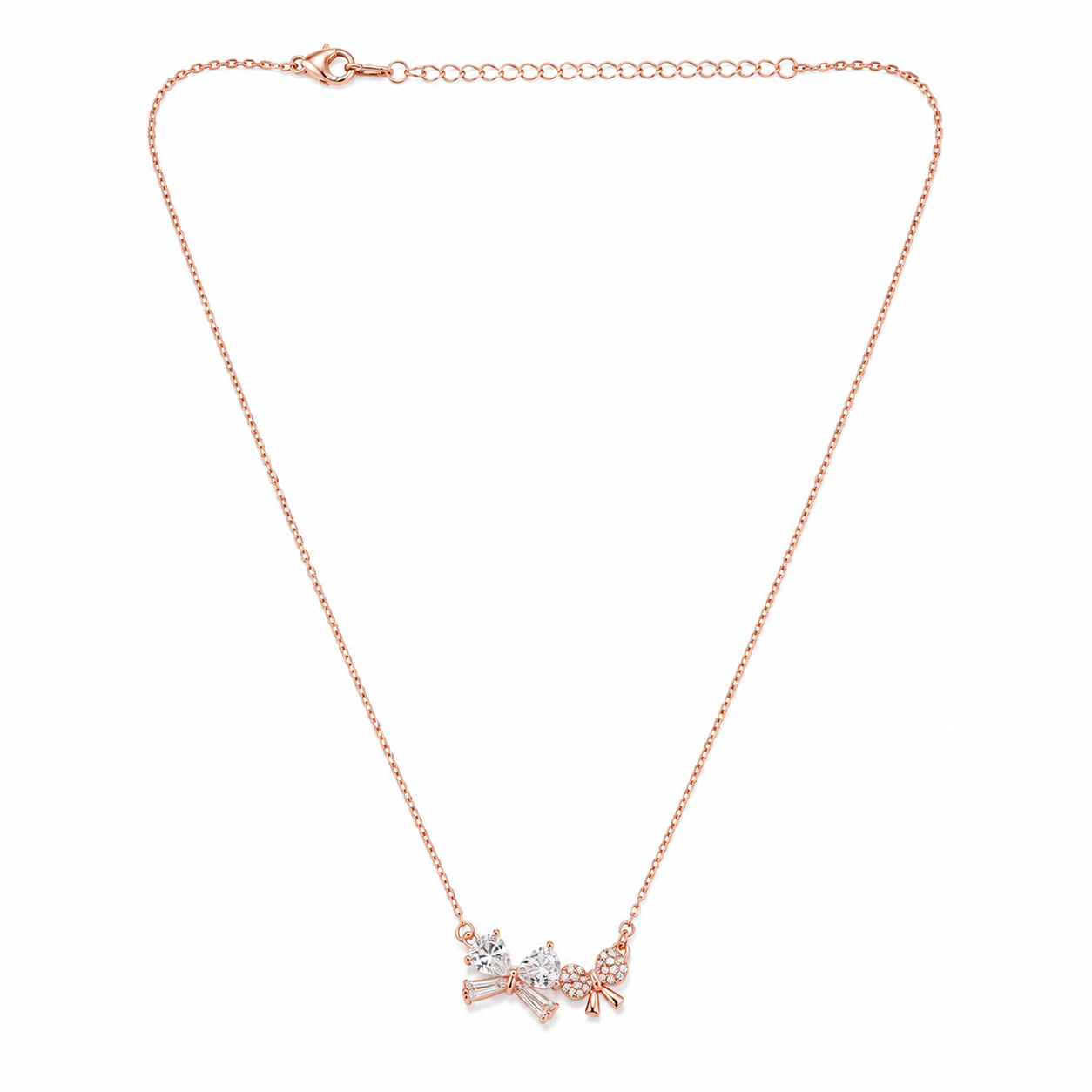 Silver Rose Gold Bow Heart Necklace