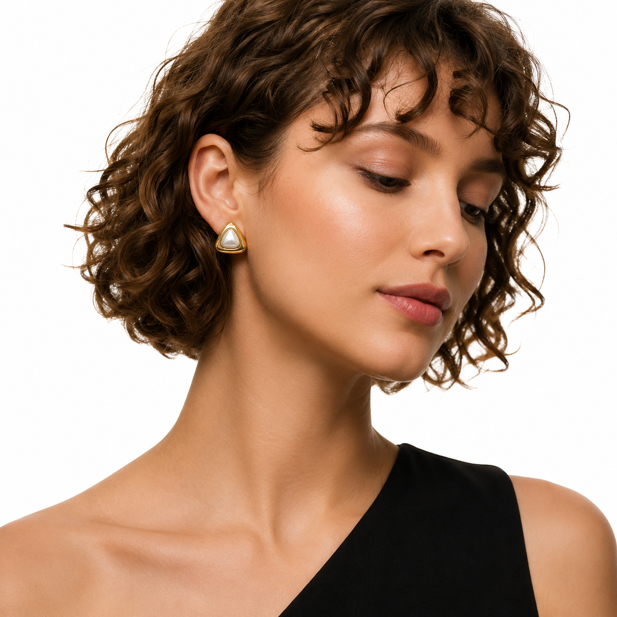 Demi Fine Nova Pearl Triangle Stud Earrings