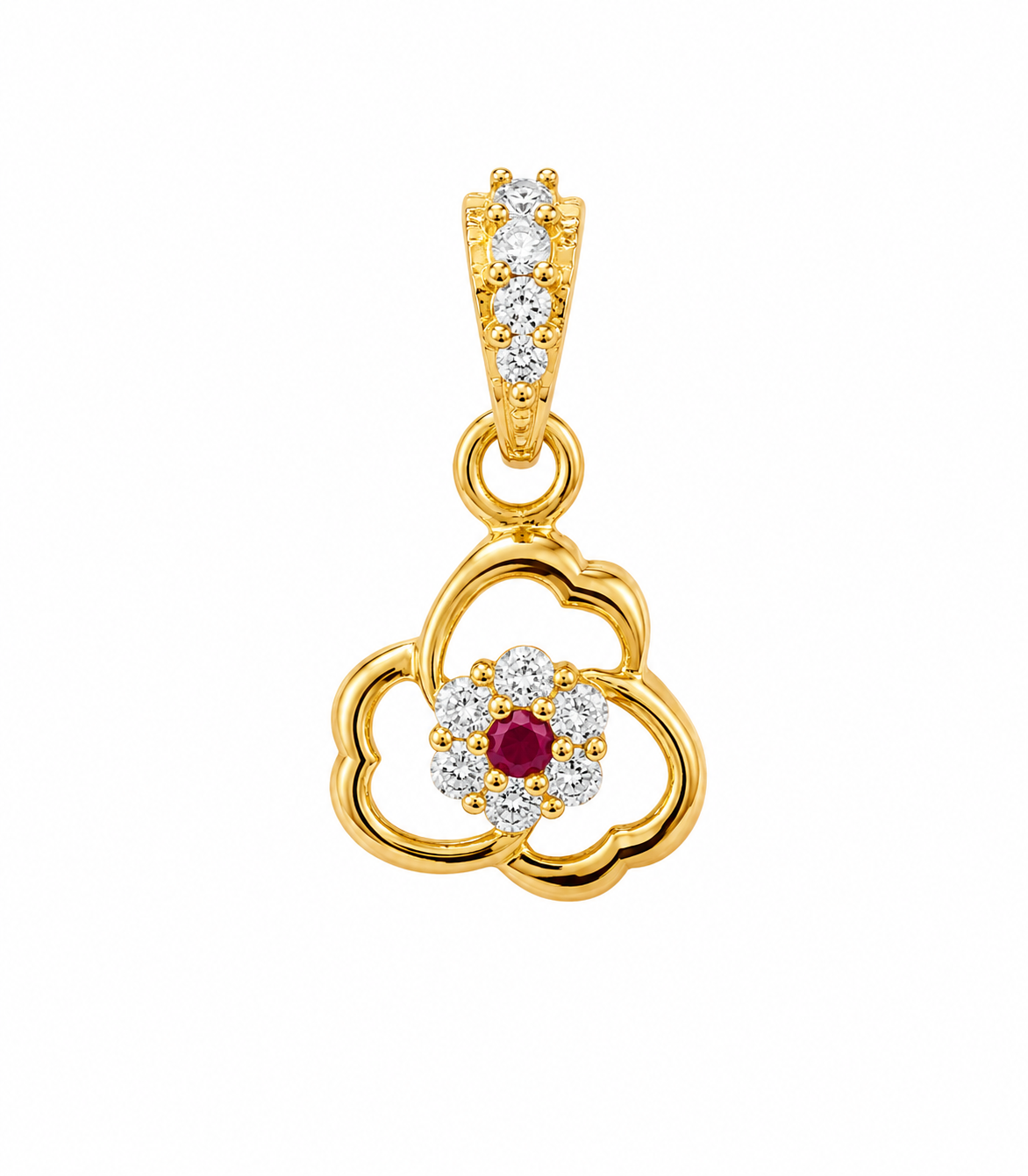 9K Gold Floral Ruby Crystal Pendant