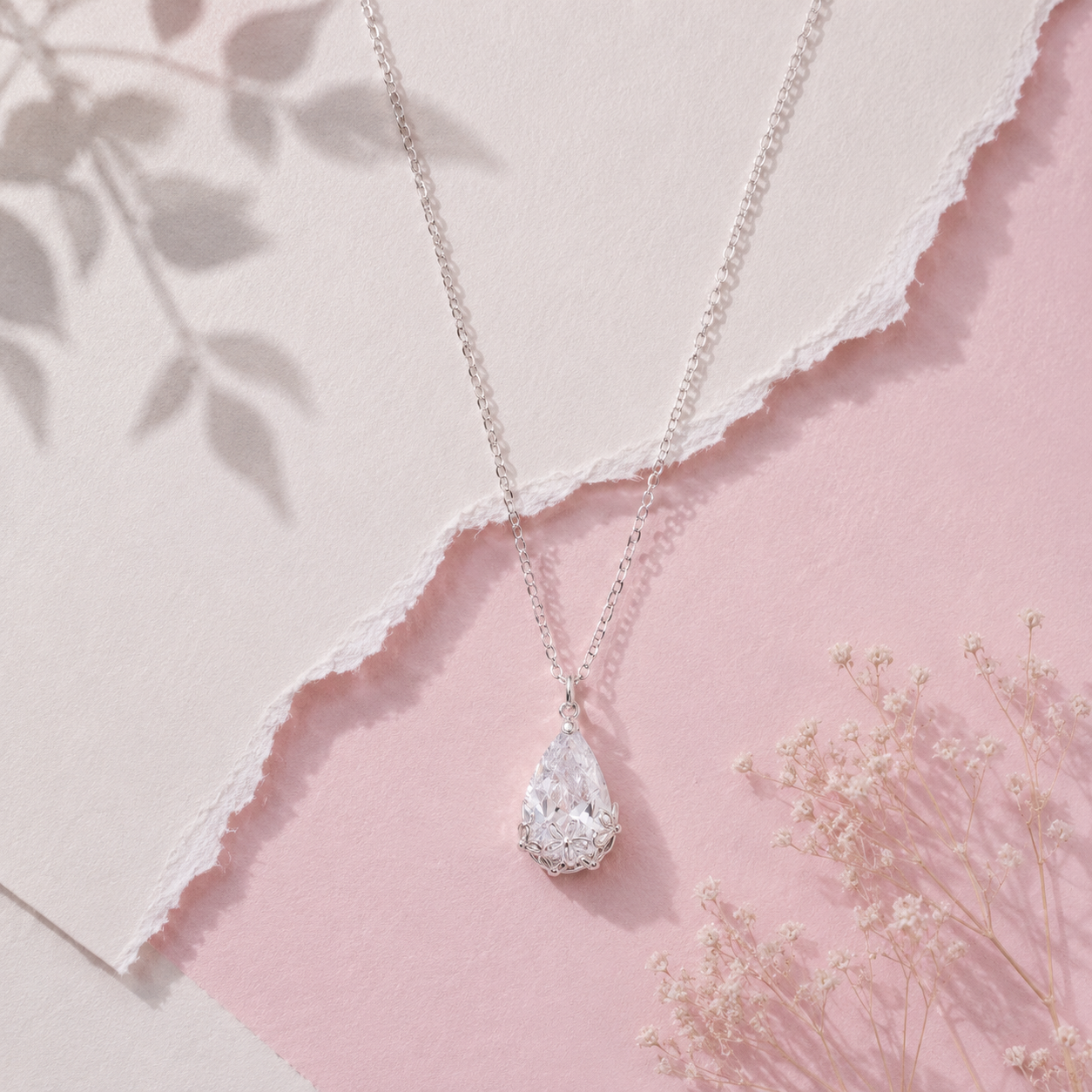 Silver Graceful Spark Drop Necklace