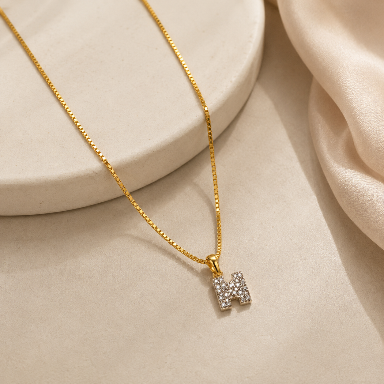 9K Gold Diamond Letter H Initial Pendant