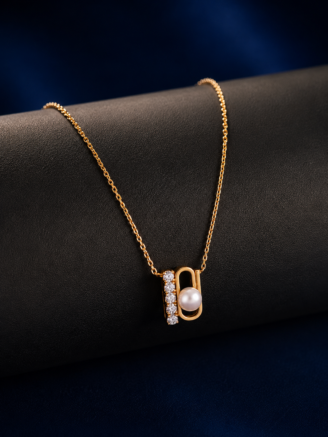 925 Silver Grace Pearl Accent Golden Necklace