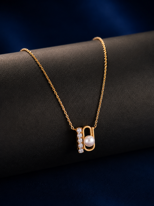 925 Silver Grace Pearl Accent Golden Necklace